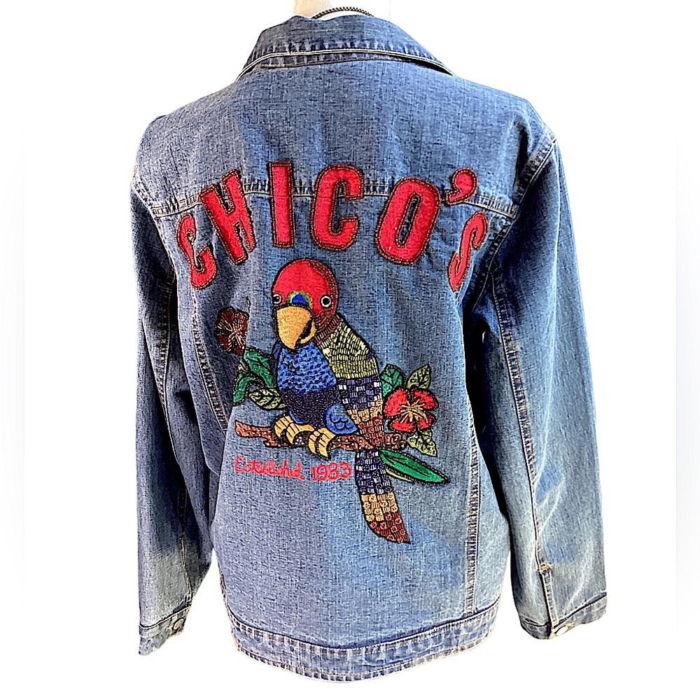Chico’s 1983 Anniversary Parrot-head Jacket. H3